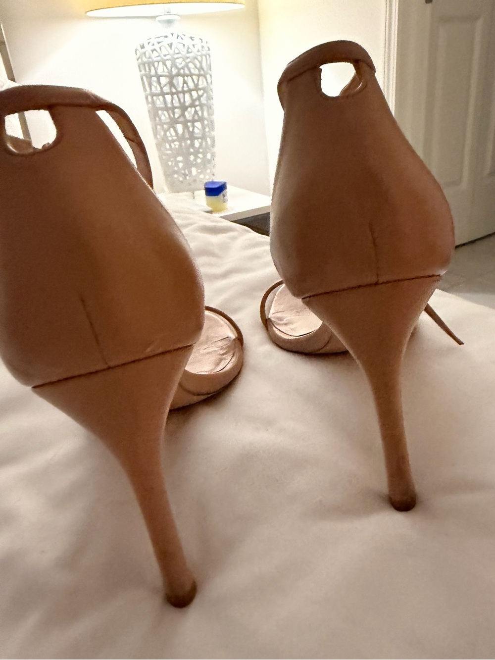 Stuart Weitzman Tan Nude Leather Ankle-Strap Stiletto Sandals - Picture 2 of 5